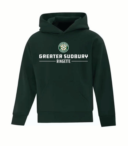 A photo of the Greater Sudbury Ringette - Youth Hoodie in colour black.