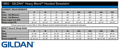 Detailed list of size options and ranges.
