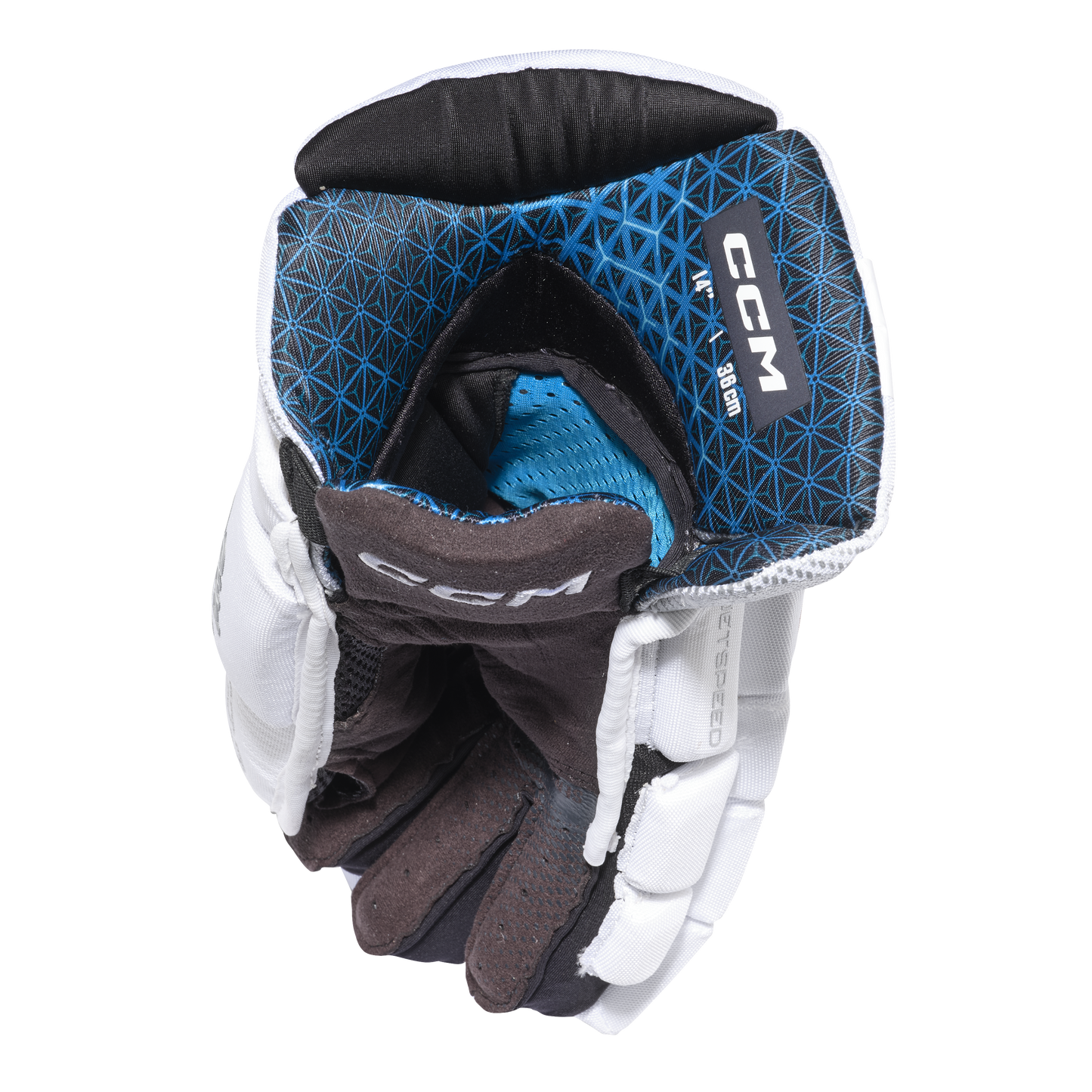 A photo of the CCM JetSpeed FT8 Pro Hockey Gloves - White Edition