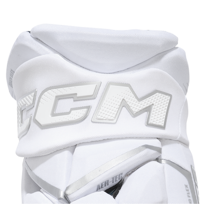 A photo of the CCM JetSpeed FT8 Pro Hockey Gloves - White Edition
