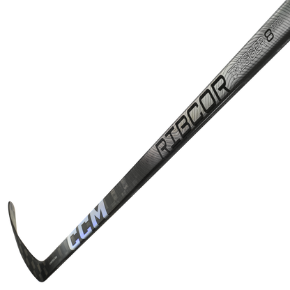 This is a photo of the CCM Ribcor Trigger 8 Pro Chrome Intermediate Hockey Stick