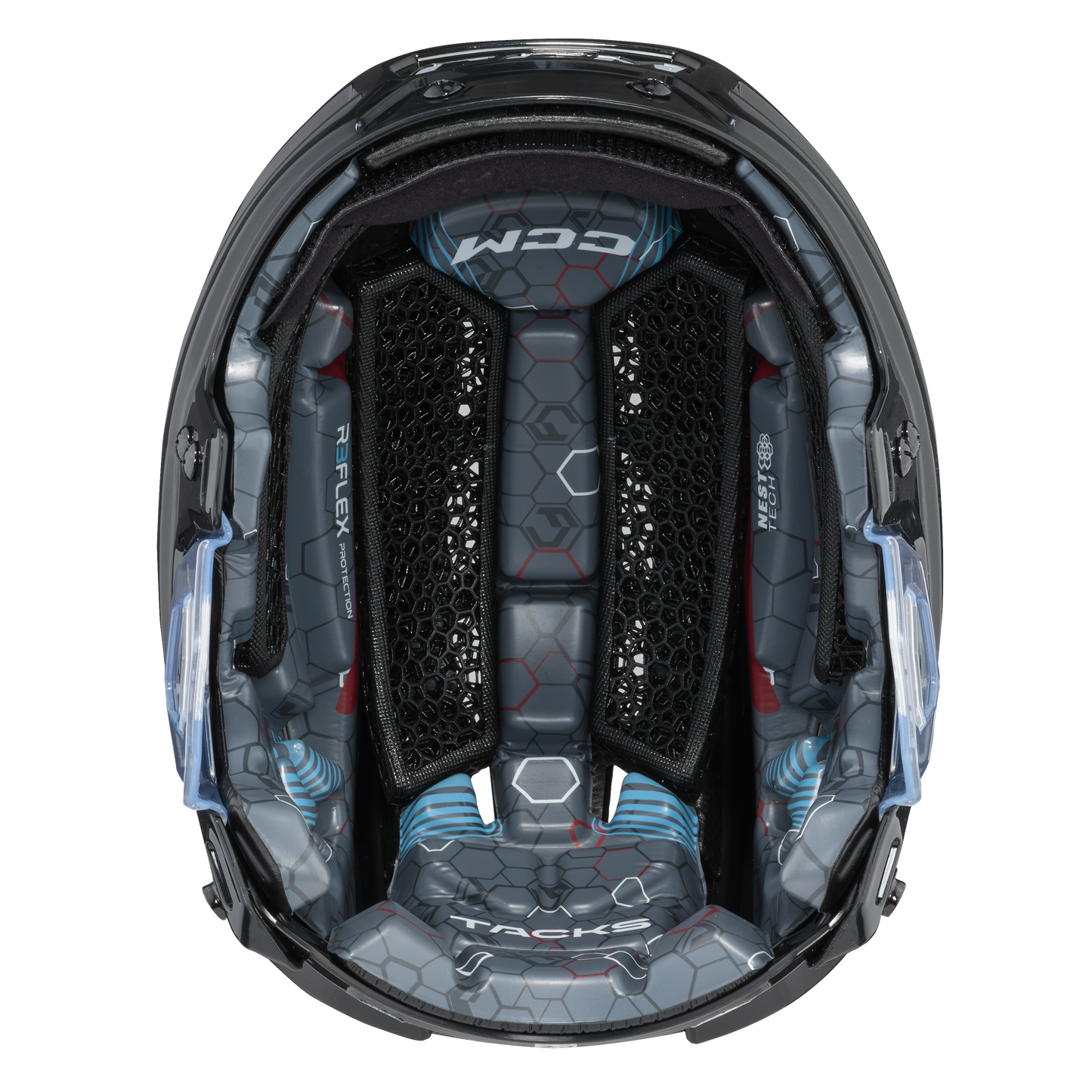 A photo of the CCM Tacks 920 Senior Hockey Helmet in colour black. Inside of the helmet.