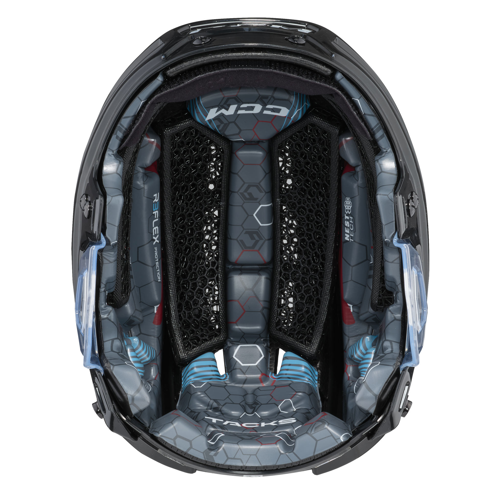 A photo of the CCM Tacks 920 Senior Hockey Helmet in colour black. Inside of the helmet.
