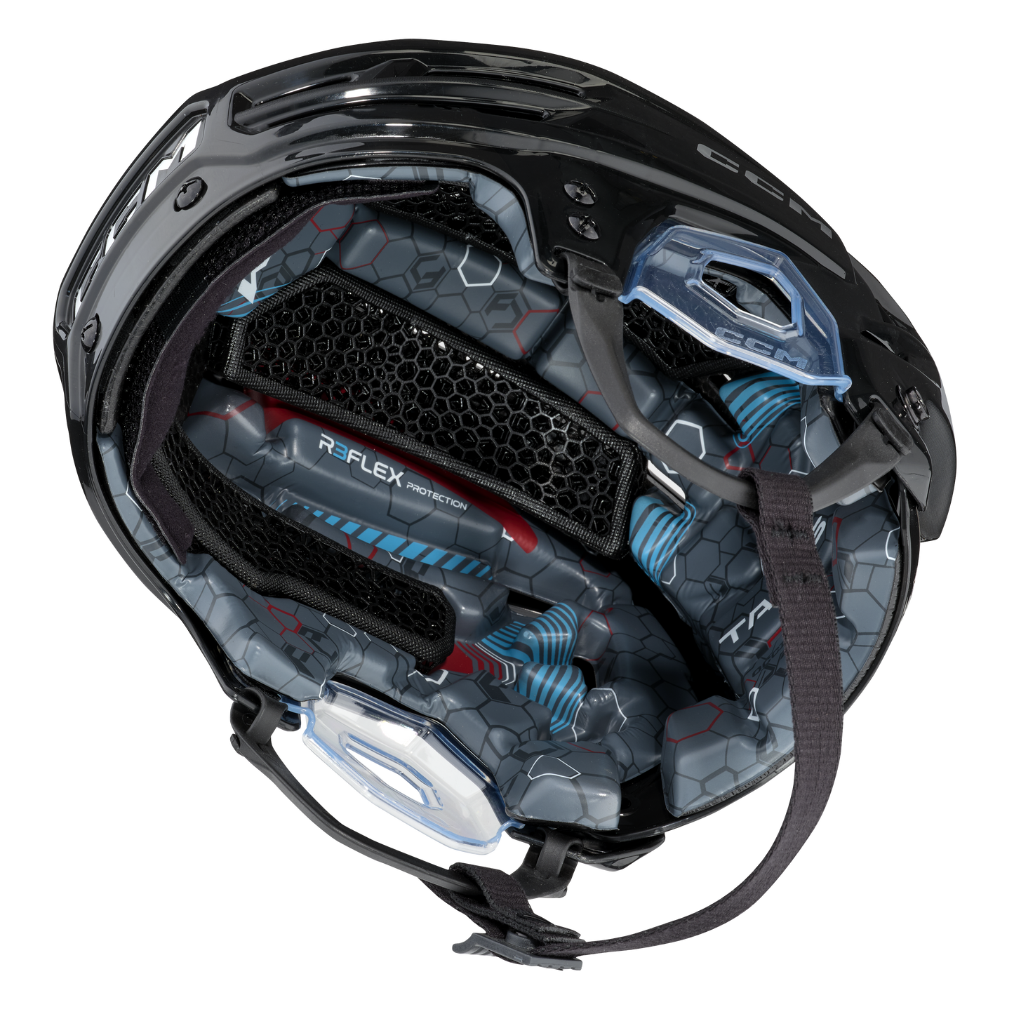 A photo of the CCM Tacks 920 Senior Hockey Helmet in colour black. Inside of the helmet.