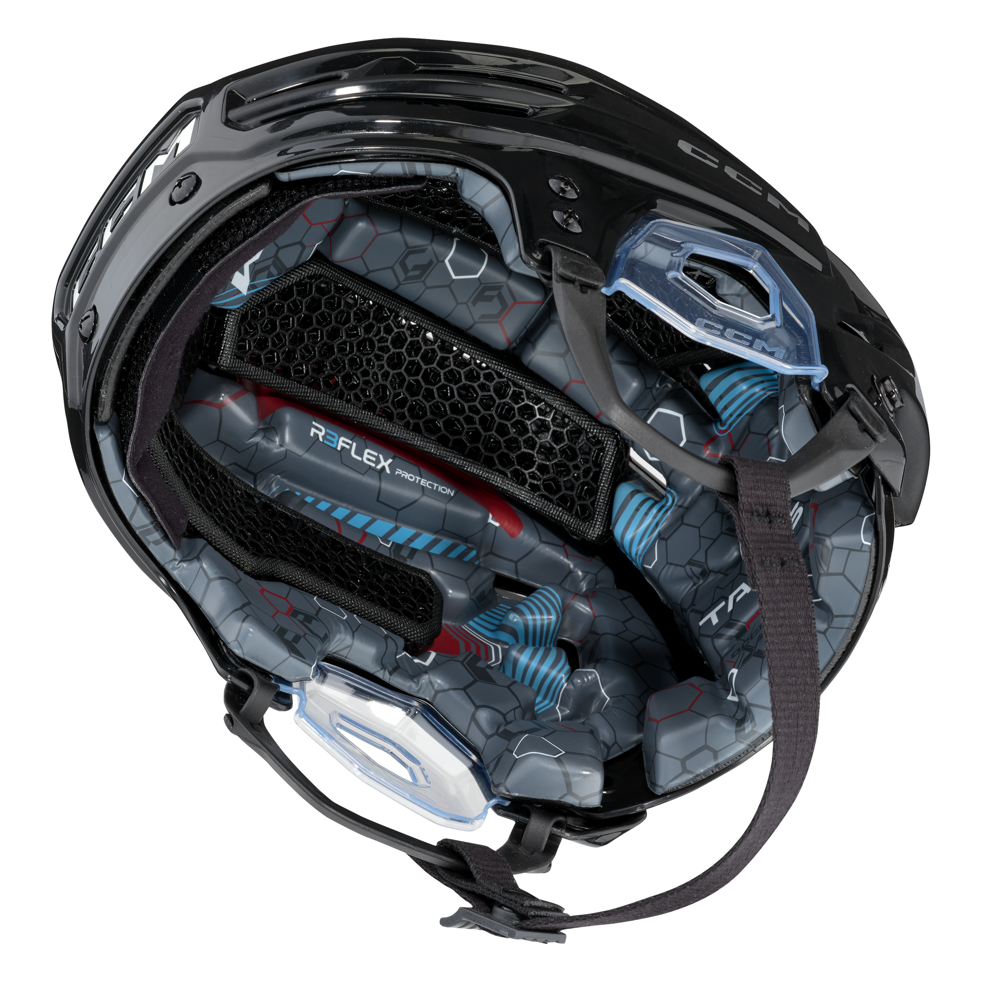 A photo of the CCM Tacks 920 Senior Hockey Helmet in colour black. Inside of the helmet.