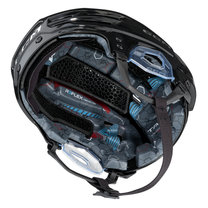 A photo of the CCM Tacks 920 Senior Hockey Helmet in colour black. Inside of the helmet.