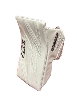 A photo of the Brian's OPTik 4 Senior Goalie Blocker in colour white. Side view.