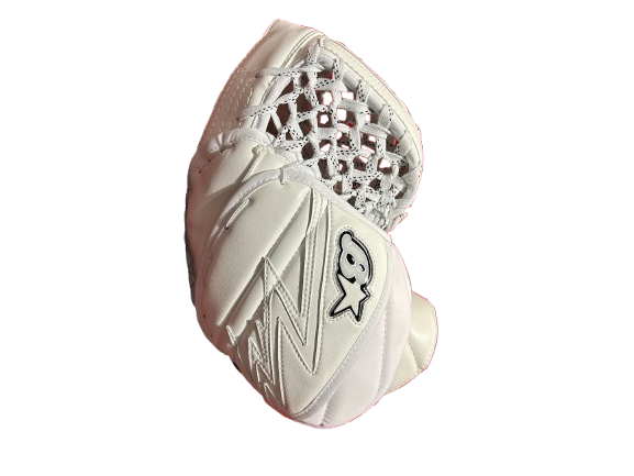 A photo of the Brian's Iconik 4 Senior Goalie Catcher in colour white. Rear view.