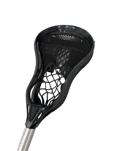 A photo of the Warrior EVO Warp Next Complete Lacrosse Stick in colour silver. Black headstock profile.