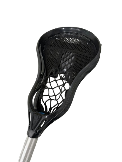 A photo of the Warrior EVO Warp Next Complete Lacrosse Stick in colour silver. Black headstock profile.