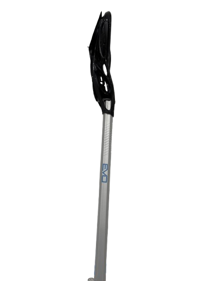 A photo of the Warrior EVO Warp Next Complete Lacrosse Stick in colour silver. Side profile.