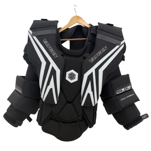 A photo of the Vaughn VP SLR4 Pro Carbon Arm and Chest Pad - Beef Up in colour black and white. Front view.