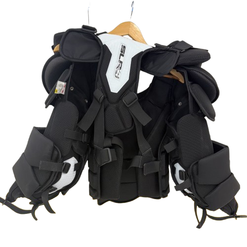 A photo of the Vaughn VP SLR4 Pro Carbon Arm and Chest Pad - Beef Up in colour black and white. Rear view.