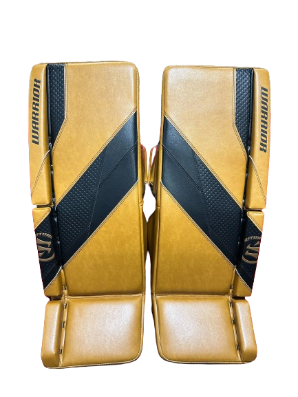 A photo of the Warrior G7 Goalie Leg Pads in colour tan and black. Front view.