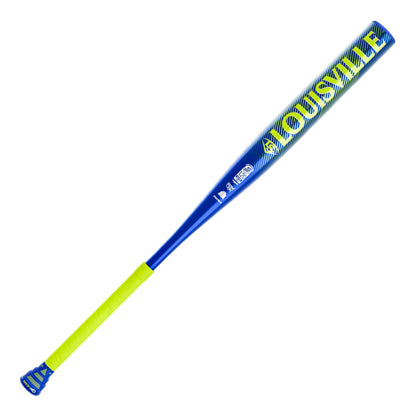A photo of the Louisville Slugger Genesis 1PC Endload Slo-Pitch Bat in colour blue and yellow.
