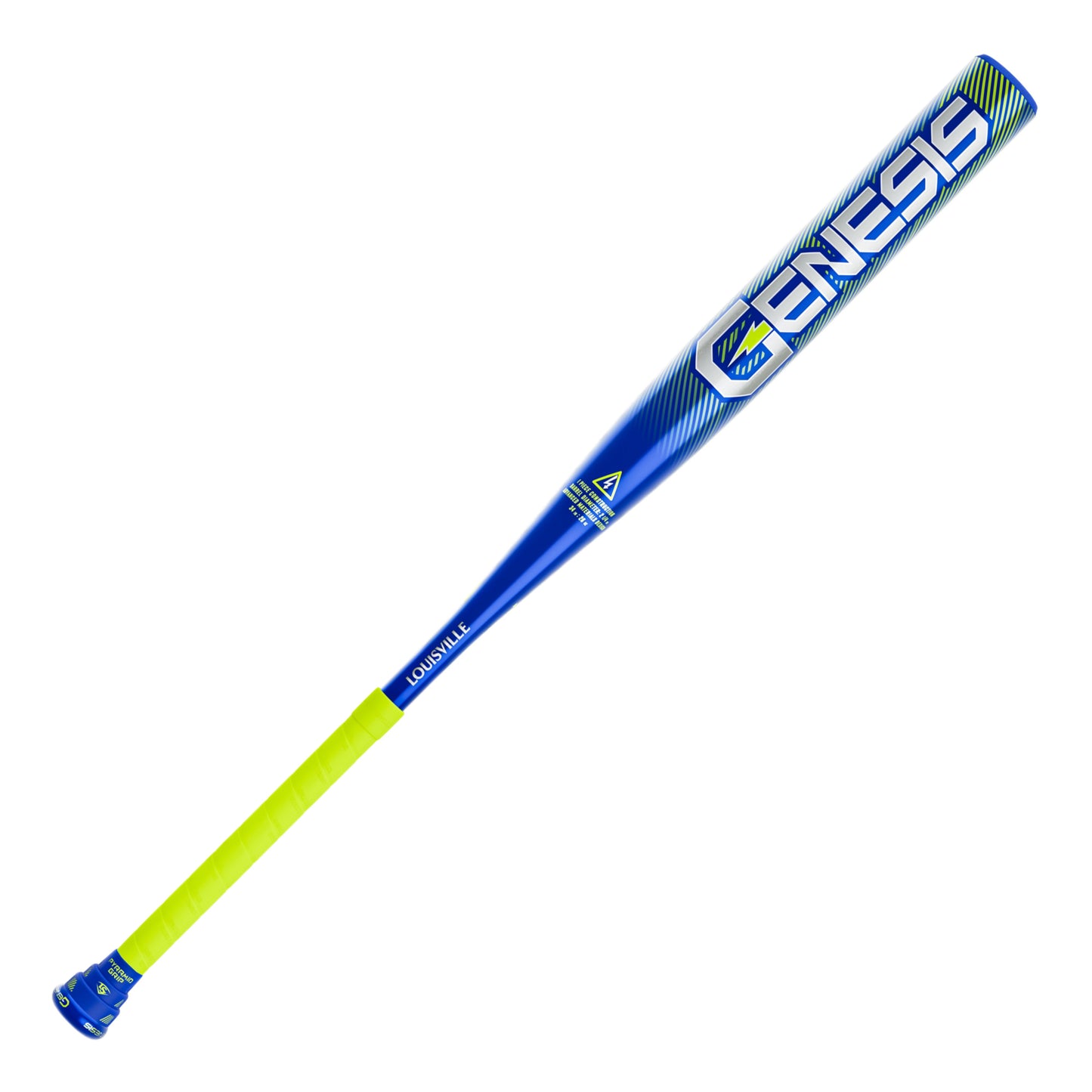 A photo of the Louisville Slugger Genesis 1PC Endload Slo-Pitch Bat in colour blue and yellow.