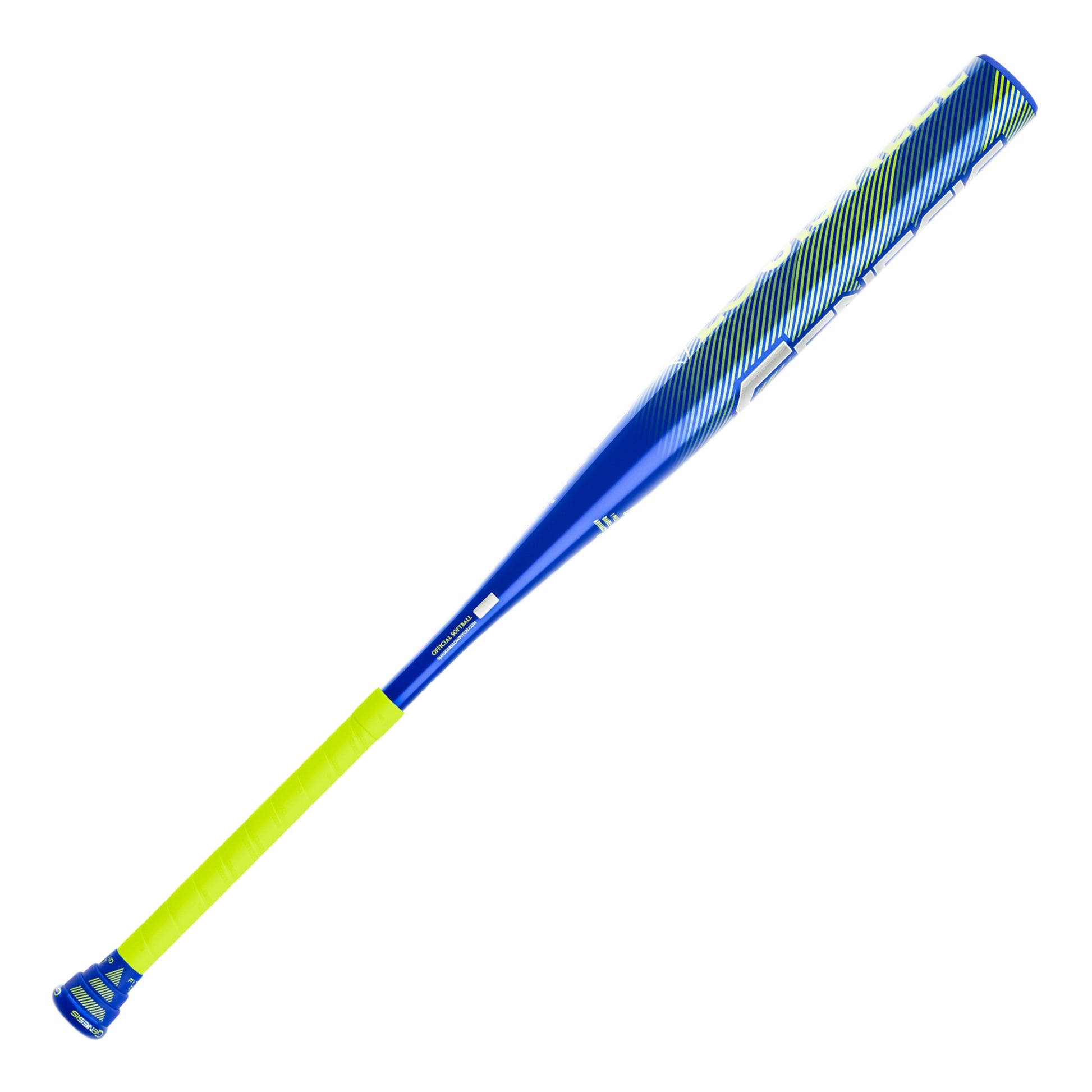 A photo of the Louisville Slugger Genesis 1PC Endload Slo-Pitch Bat in colour blue and yellow.