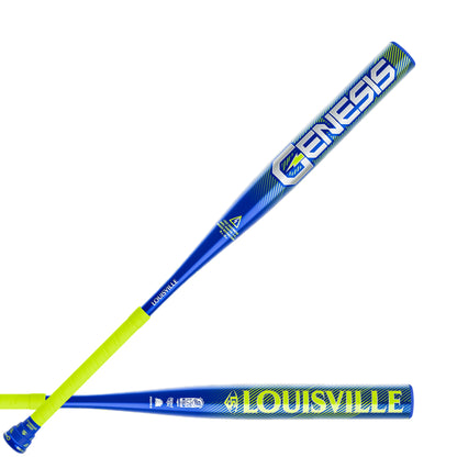 A photo of the Louisville Slugger Genesis 1PC Endload Slo-Pitch Bat in colour blue and yellow.
