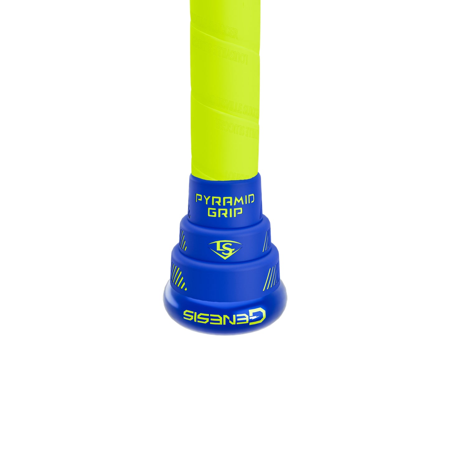 A photo of the Louisville Slugger Genesis 1PC Endload Slo-Pitch Bat in colour blue and yellow.