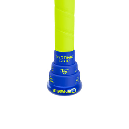 A photo of the Louisville Slugger Genesis 1PC Endload Slo-Pitch Bat in colour blue and yellow.