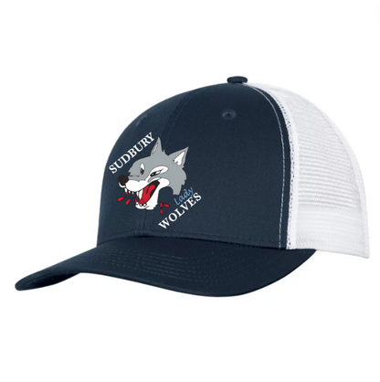A photo of the Sudbury Lady Wolves Snapback Hat in colour navy and white.