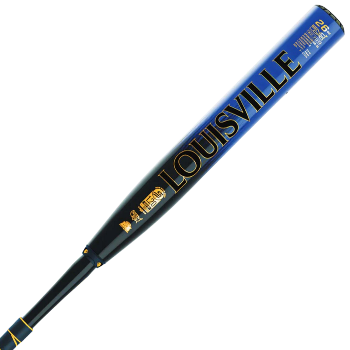A photo of the Louisville Genesis 2 Piece Royal Geny Collection USSSA Endload Slo-pitch Softball Bat in colour blue, yellow and black.