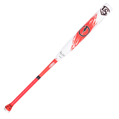 A photo of the Louisville Genesis Andy Purcell 2pc USSSA Slo-Pitch Bat in colour white and red, front view.