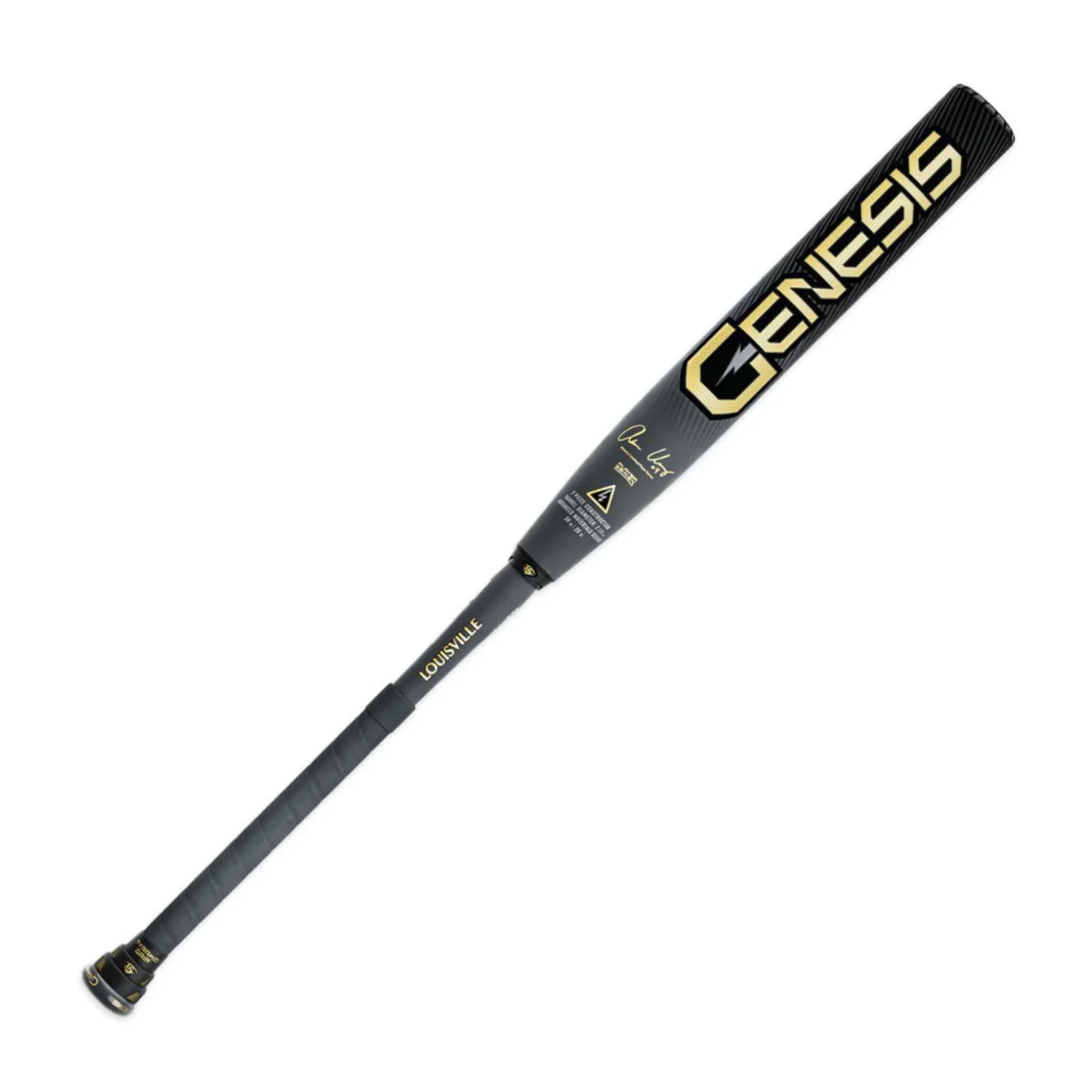 A photo of the Louisville Slugger 2026 Genesis Adam Ussery 2PC Maxload USSSA Slo-Pitch Bat in colour black and yellow.