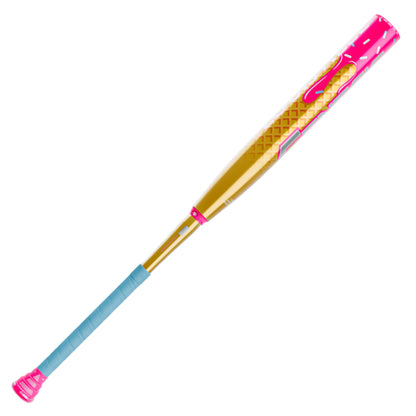 A photo of the Louisville Slugger 2026 Genesis "Ice Cream" 2PC Balance USSSA Bat in colour beige, pink and blue.