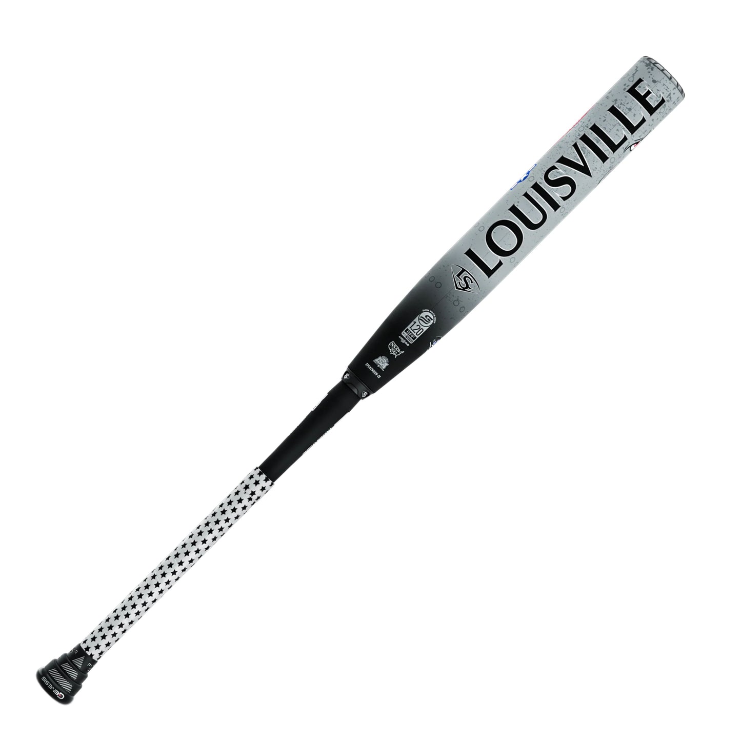 A photo of the Louisville Slugger 2026 Genesis Matt Brady 2 Piece Maxload 12" Slo-Pitch Bat in colour black and white.