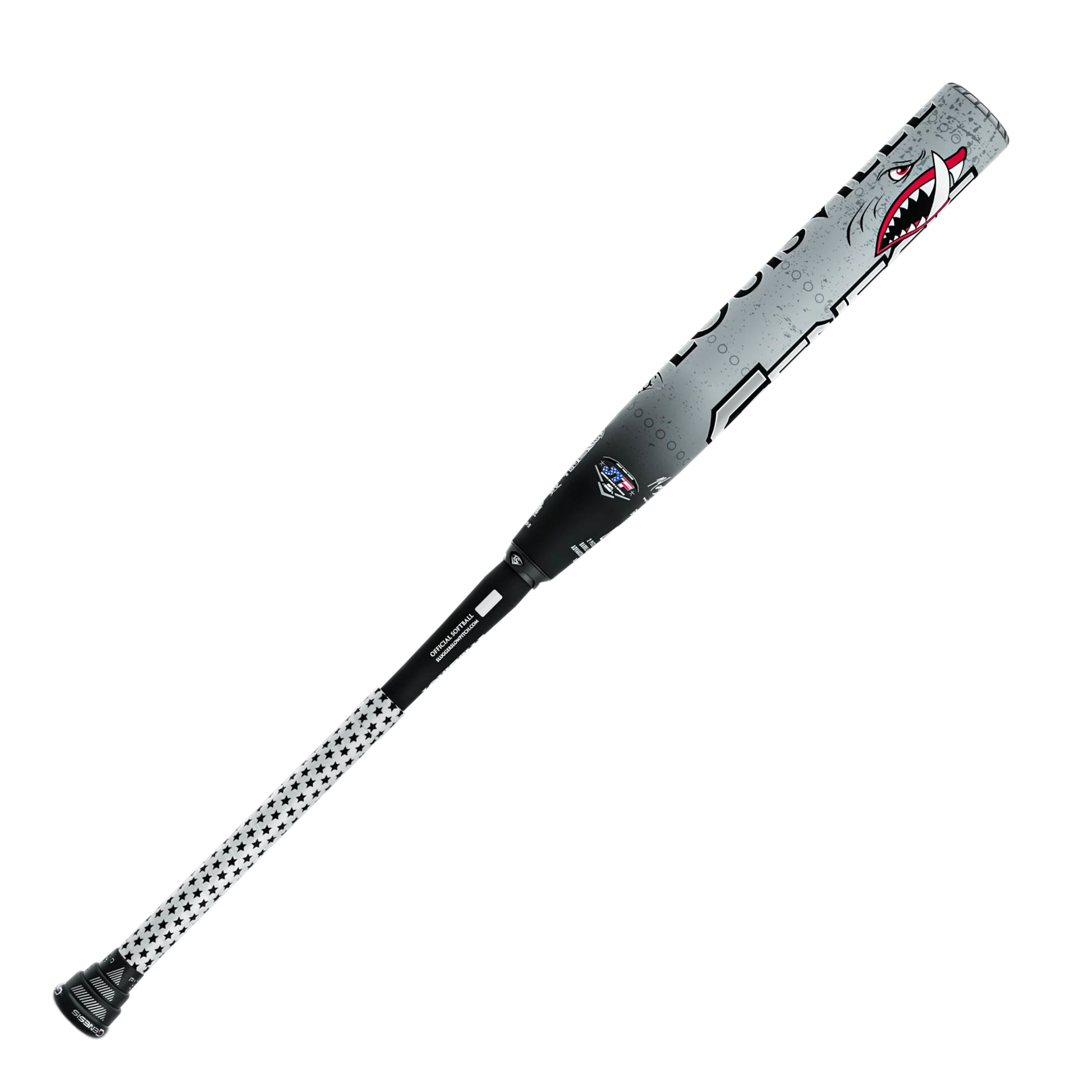 A photo of the Louisville Slugger 2026 Genesis Matt Brady 2 Piece Maxload 12" Slo-Pitch Bat in colour black and white.