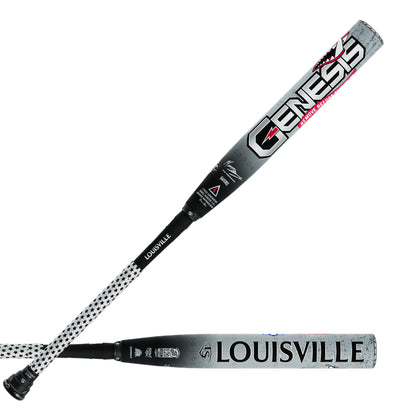 A photo of the Louisville Slugger 2026 Genesis Matt Brady 2 Piece Maxload 12" Slo-Pitch Bat in colour black and white.