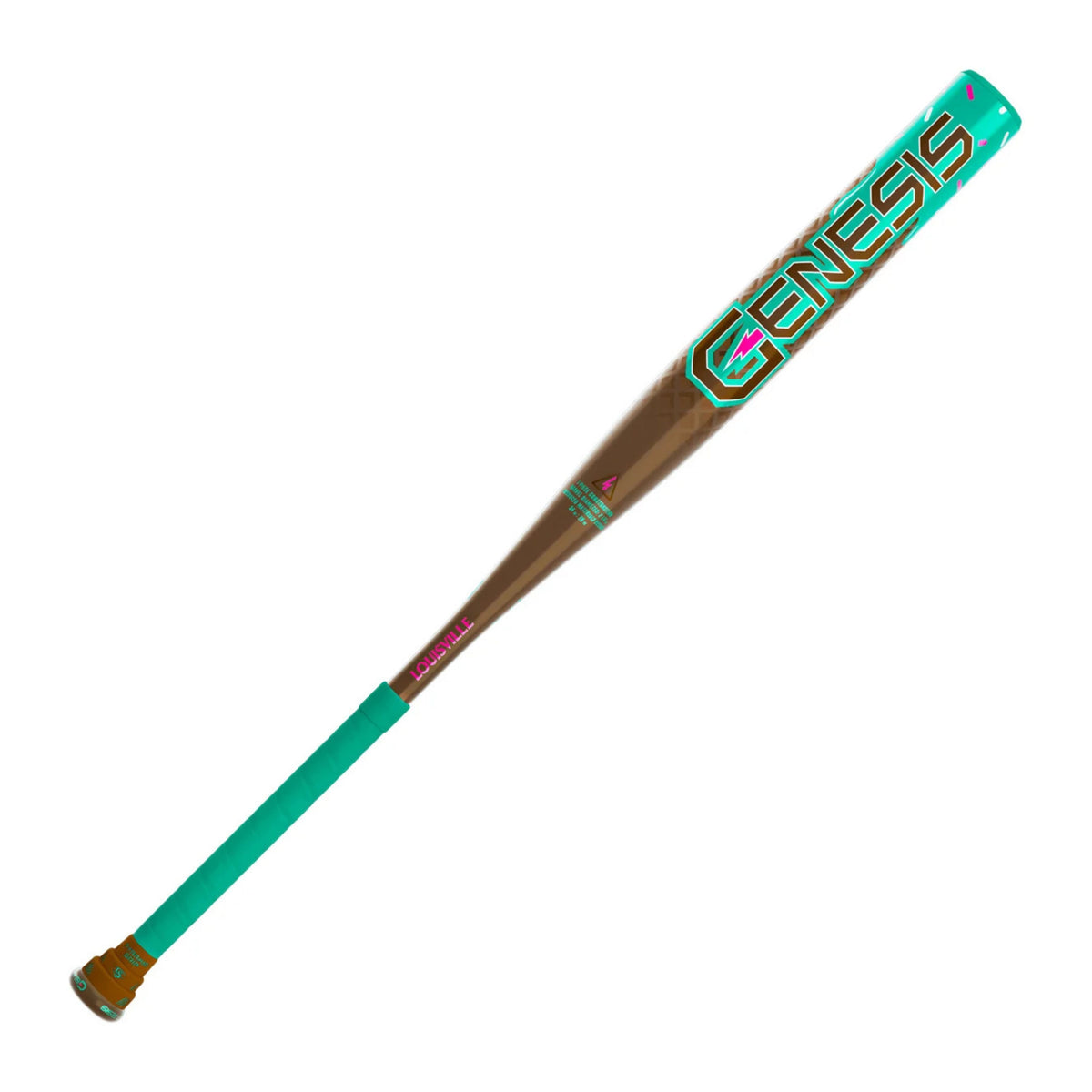 A photo of the Louisville Slugger Genesis "Ice Cream" 1PC Endload Slo-Pitch Bat in colours brown, green and pink.