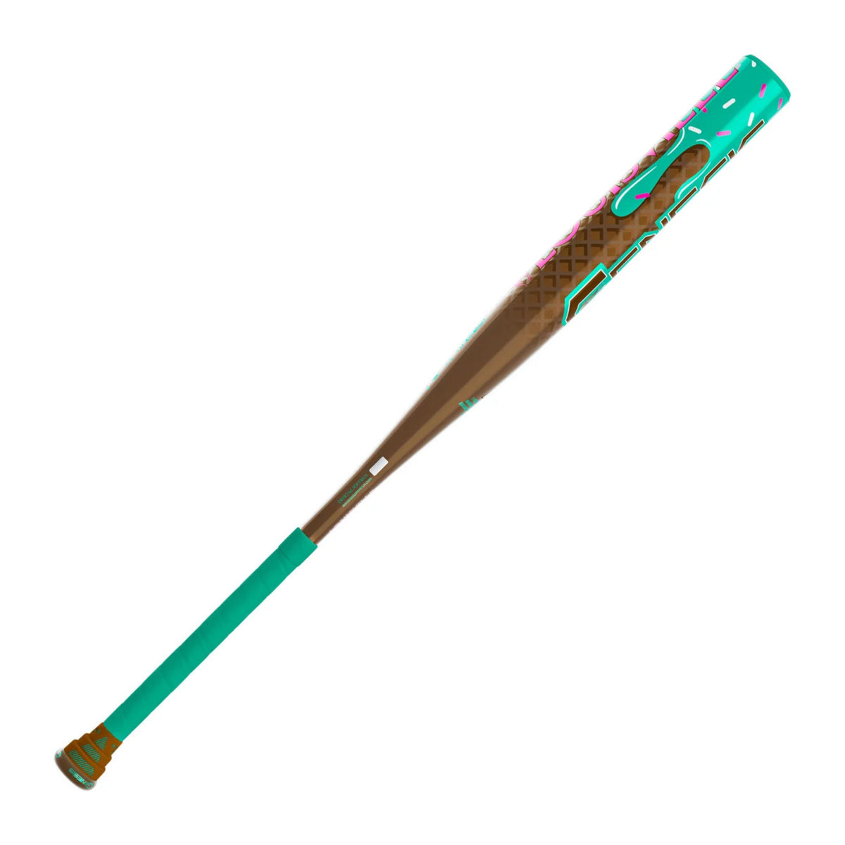 A photo of the Louisville Slugger Genesis "Ice Cream" 1PC Endload Slo-Pitch Bat in colours brown, green and pink.