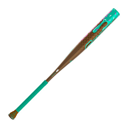 A photo of the Louisville Slugger Genesis "Ice Cream" 1PC Endload Slo-Pitch Bat in colours brown, green and pink.
