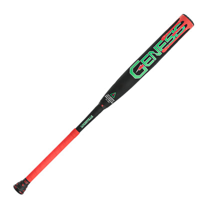 A photo of the Louisville Slugger Genesis "Mangia, Mangia" 2PC 12" Powerload Slo-Pitch Bat in colour black, red and green.