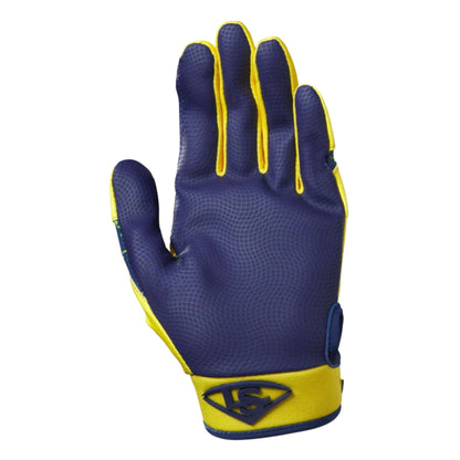 A photo of the Louisville Slugger Savannah Bananas Genuine V2 Youth Batting Gloves in colour yellow and navy.