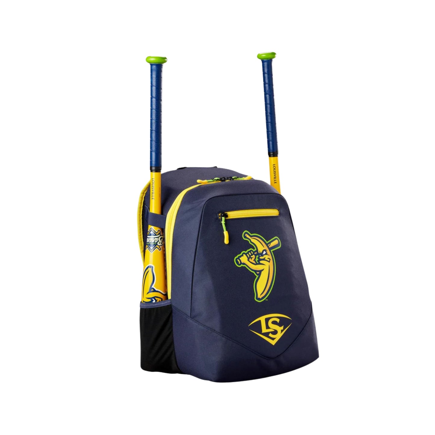 A photo of the Louisville Slugger Savannah Bananas Powerized Stick Pack in colour navy and yellow.