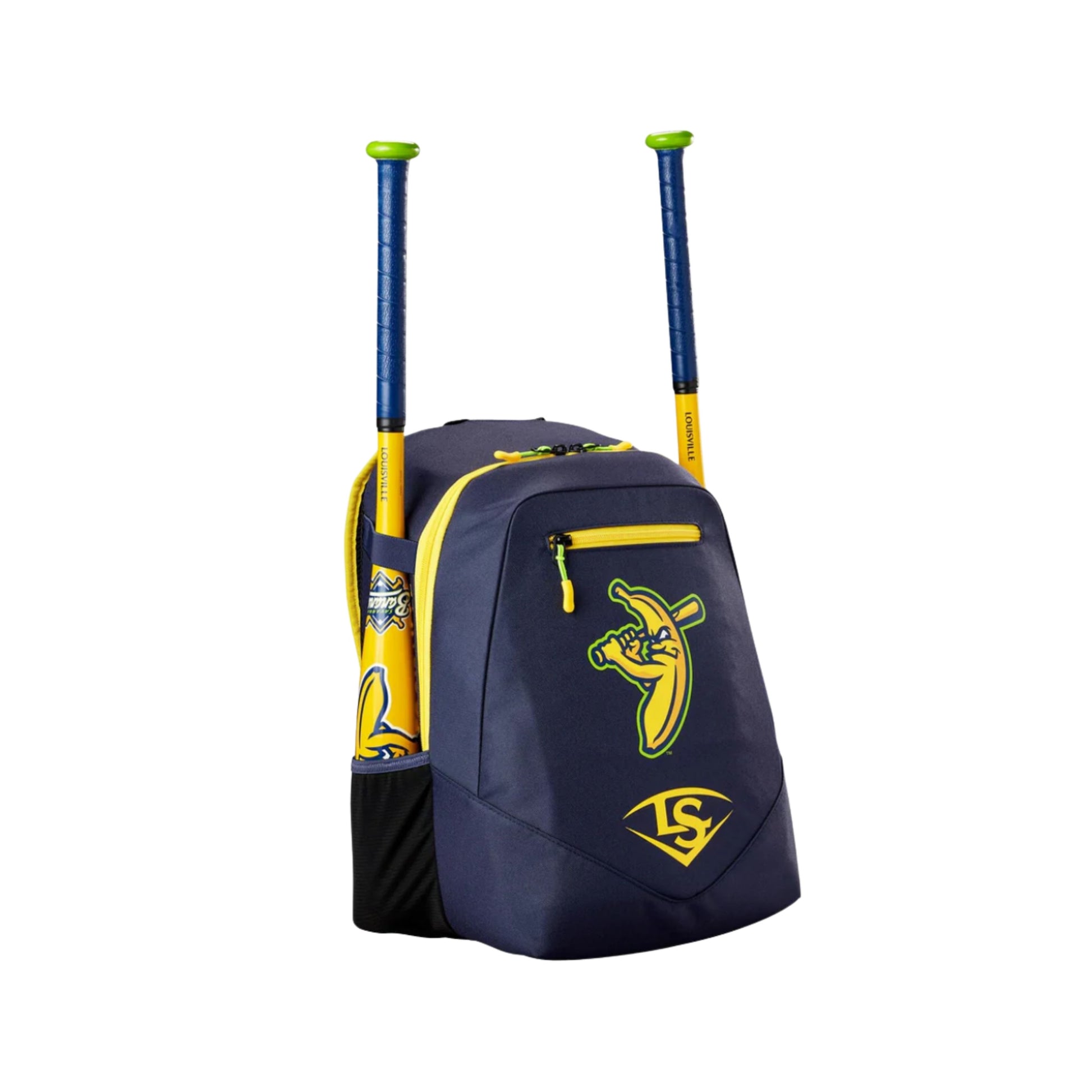 A photo of the Louisville Slugger Savannah Bananas Powerized Stick Pack in colour navy and yellow.