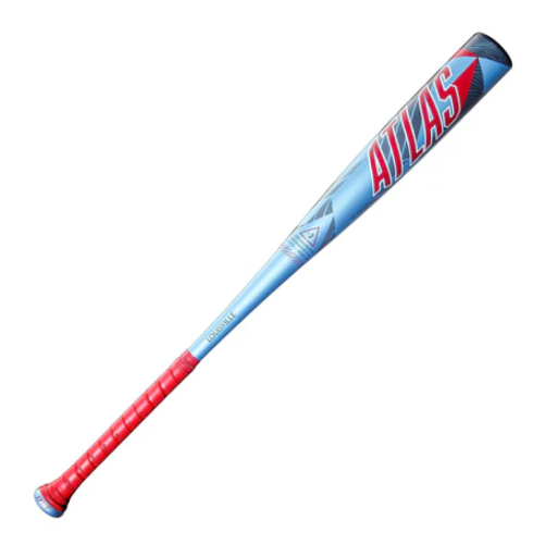 A photo of the Louisville Slugger Atlas (-3) BBCOR Baseball Bat (2026) in colour blue and red.