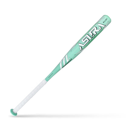 A photo of the Marucci Asura Alloy (-12) Baseball Bat in  colour green and white, with white ASURA writing.