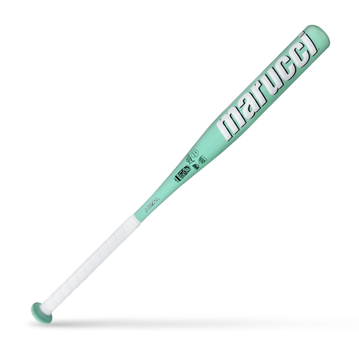 A photo of the Marucci Asura Alloy (-12) Baseball Bat in  colour green and white, with white ASURA writing.