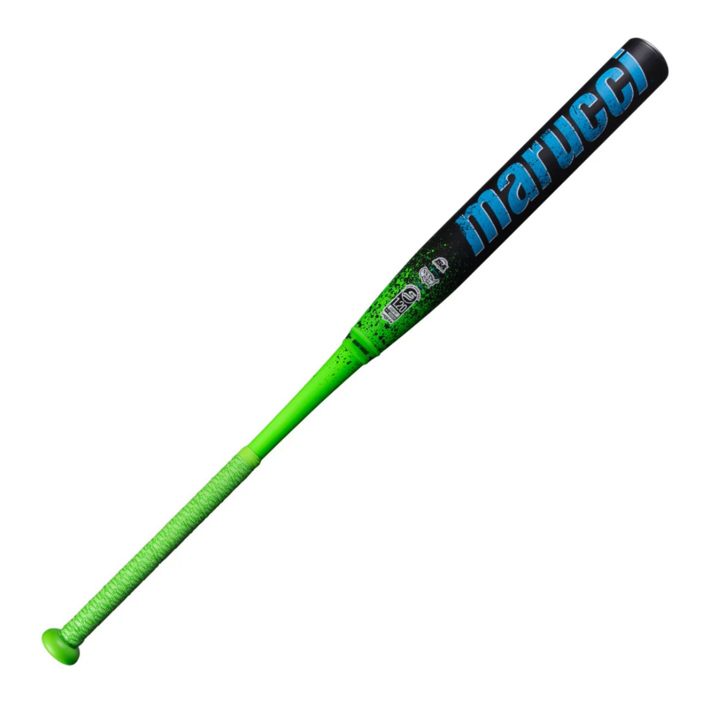 A photo of the Marucci RCKLESS Green 12.5" Slo-pitch Bat in colour black and green. 