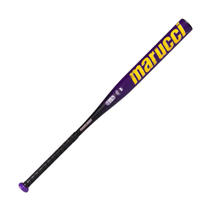 A photo of the Marucci RCKLESS Resmondo 1-Piece Loaded 12.75" Barrel USSSA Slo-pitch Bat in colour purple and gold.