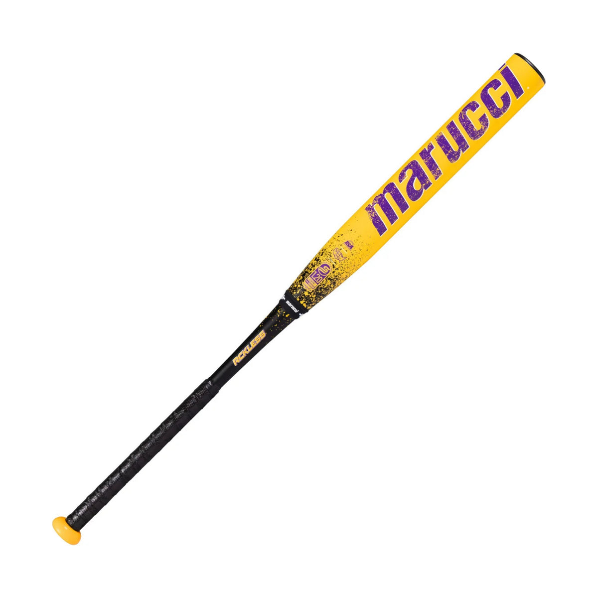 A photo of the Marucci RCKLESS Resmondo 2-Piece Loaded 12.75" Barrel USSSA Slo-pitch Bat in colour yellow and black.