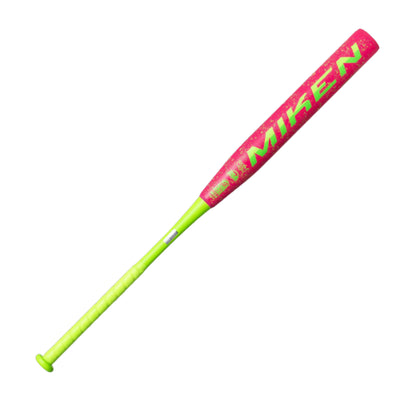 A photo of the Miken Freak Splatter 13.5" Balanced USSSA Slo-Pitch Softball Bat in colour red and green.