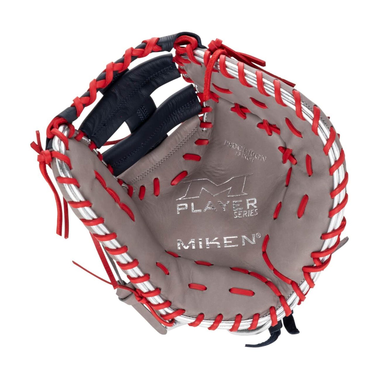 A photo of the Miken Players Series 13" Slo-Pitch First Base Mitt in colour brown and red.