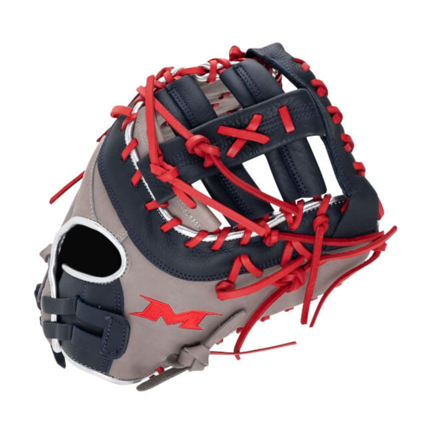 A photo of the Miken Players Series 13" Slo-Pitch First Base Mitt in colour brown and red.