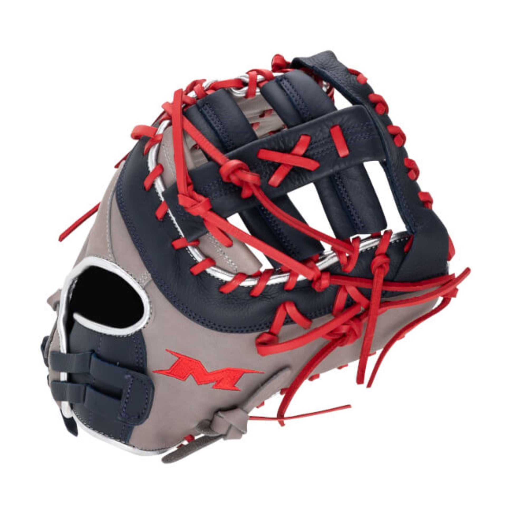 A photo of the Miken Players Series 13" Slo-Pitch First Base Mitt in colour brown and red.