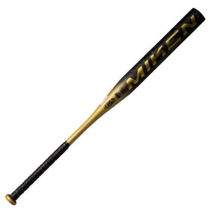 A photo of the Miken Freak Gold Edition 12.5" Slo-Pitch Softball Bat in colour black and gold.